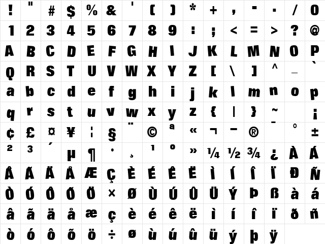 Offical Regular  glyph index