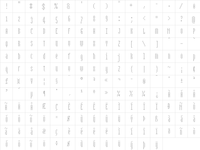 BPdotsCondensedDiamond Regular  glyph index