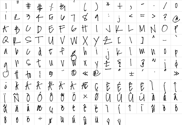 FG Nina Regular  glyph index