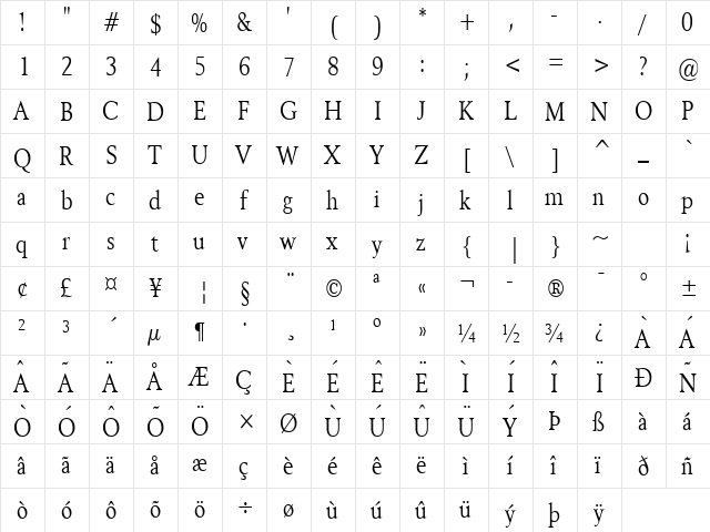Revive 8 Condensed Normal  glyph index