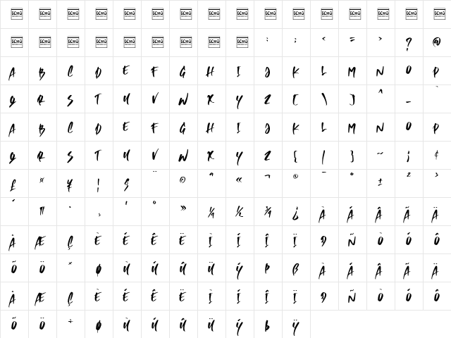 Musician Crush Regular  glyph index