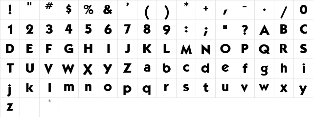 Baker Normal  glyph index