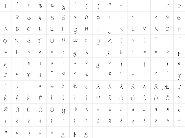 Worstveld Sling Regular  glyph index