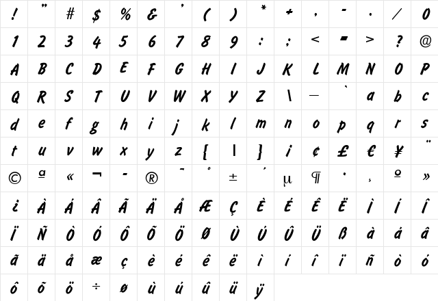 LisaBecker Regular  glyph index