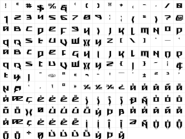 Snubfighter Academy Regular  glyph index