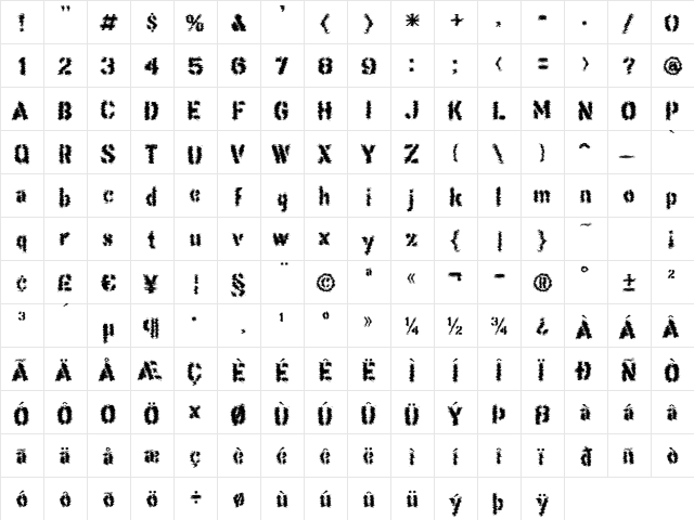 This Corrosion Regular  glyph index