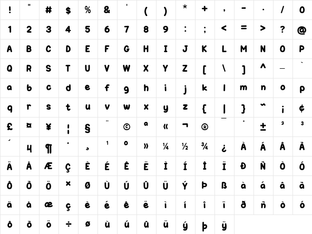 One Trick Pony Regular  glyph index