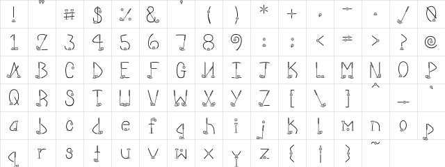 PC Tee Time Regular  glyph index