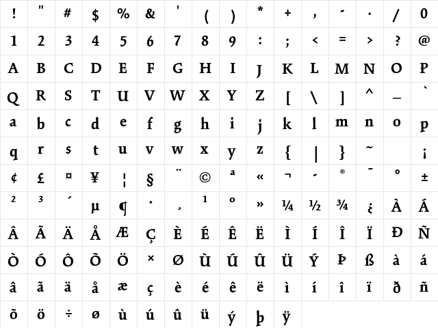 Kinesis Std Bold  glyph index