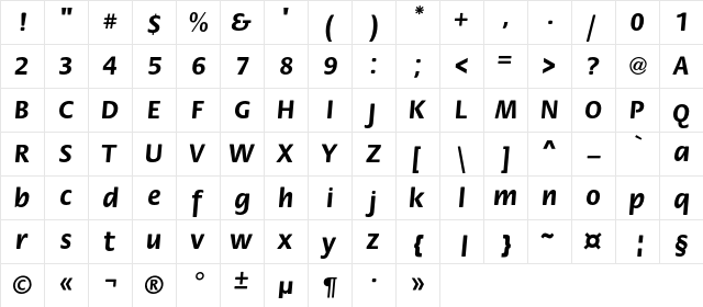 FiestaC Bold  glyph index