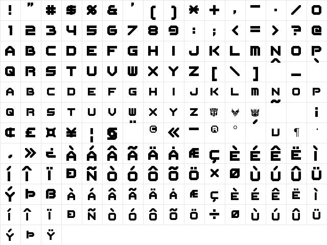 Flipbash Regular  glyph index