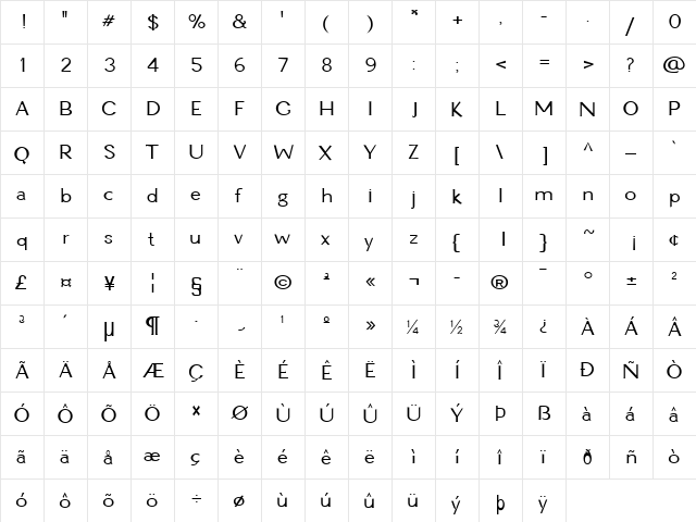 Ginger-Condensed Normal  glyph index