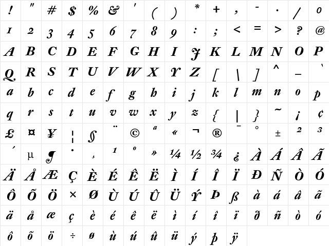 DTL Fleischmann SD Bold Italic  glyph index