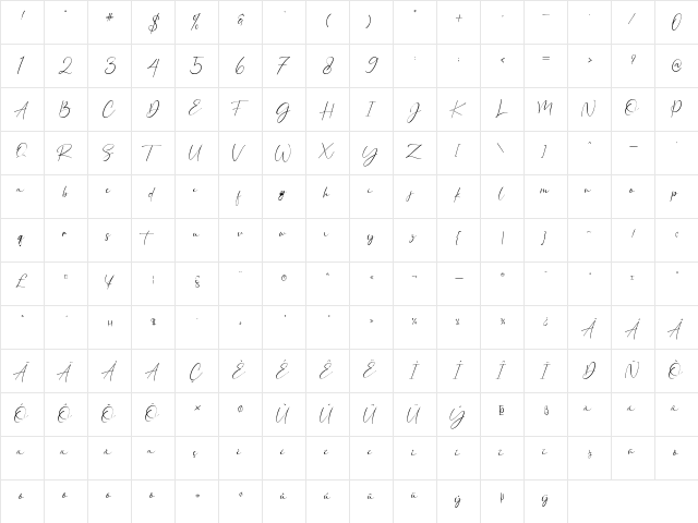 Alloystan Regular  glyph index