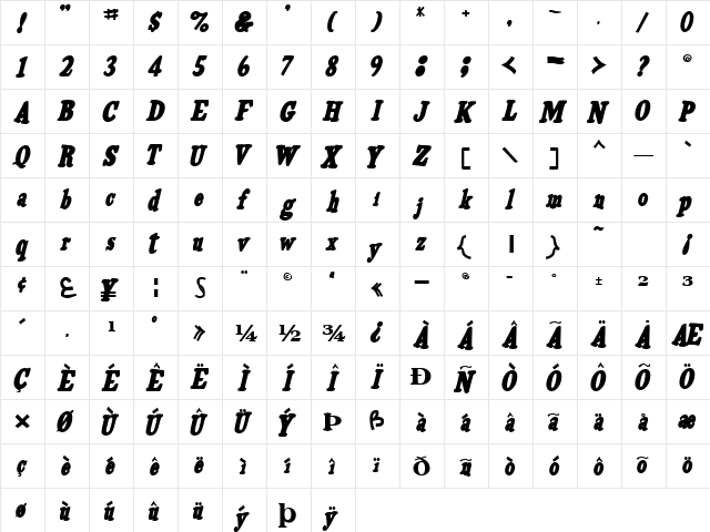 VoldiFinal96 Bold  glyph index