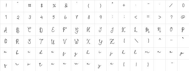 Ganella Regular  glyph index