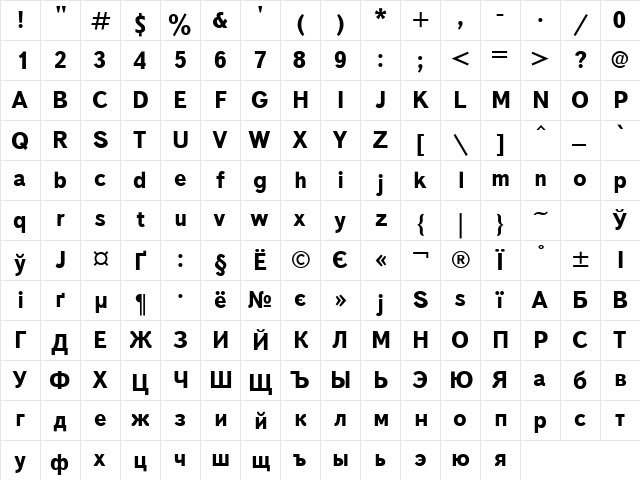TextBookC Bold  glyph index