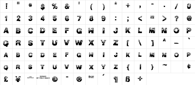 BubbleMan Regular  glyph index
