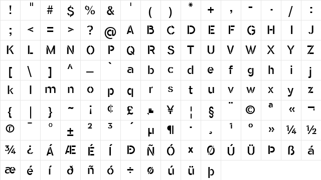 Flamante Stencil Book  glyph index