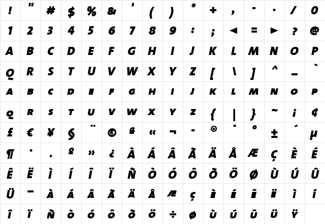 TheMix Black Italic  glyph index