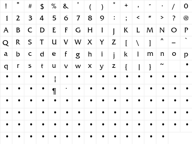 QTFrizQuad Regular  glyph index