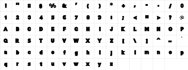 thickedge Regular  glyph index