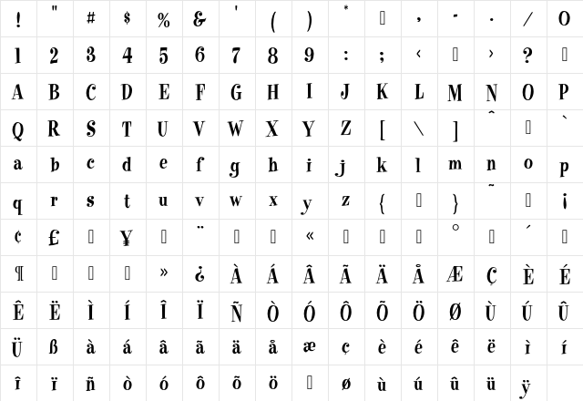 Heatwave Regular  glyph index