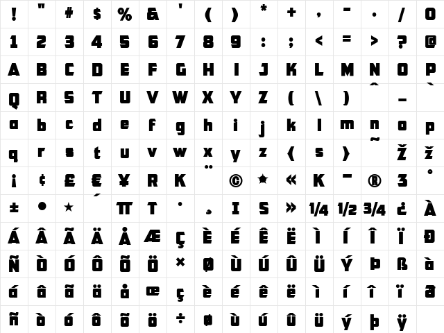 CFB1 American Patriot SOLID 2 Italic  glyph index