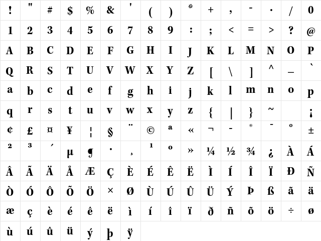 Kepler Std Bold Semicondensed  glyph index