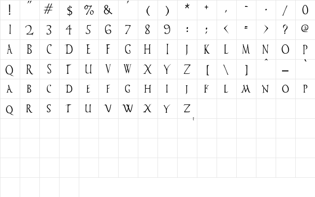 Vespasiano Regular  glyph index