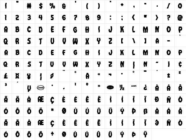 Vampire Bride Bold Bold  glyph index