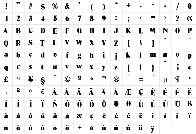 Denver-Heavy Regular  glyph index