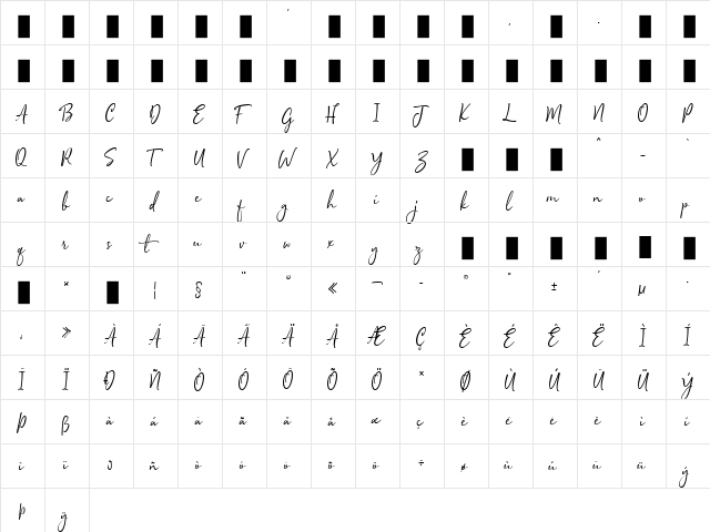 Sophistica 1 Swashes Regular  glyph index