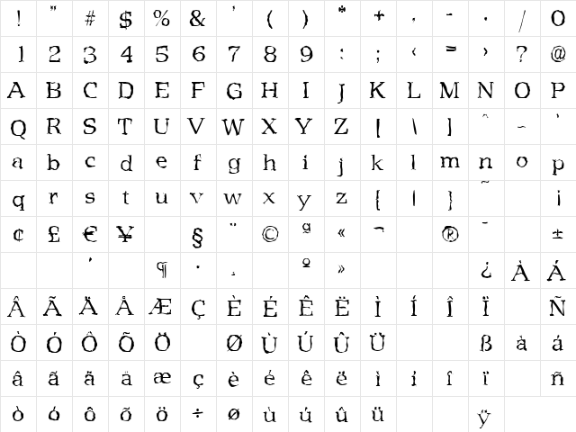 MartinBeckerRandom-Light Regular  glyph index