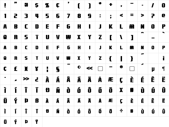 Combatron Bold  glyph index