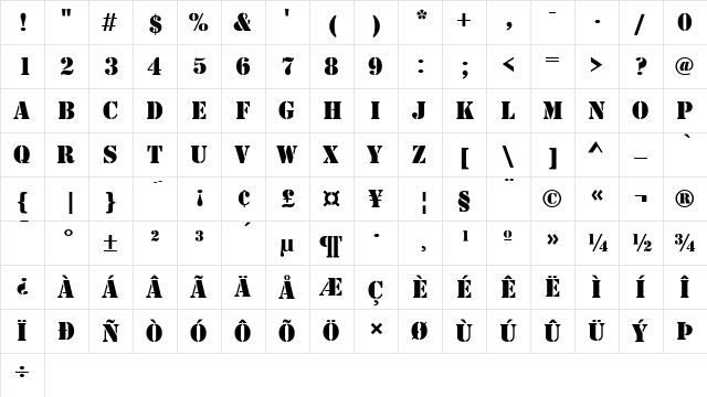 Stencil Normal  glyph index