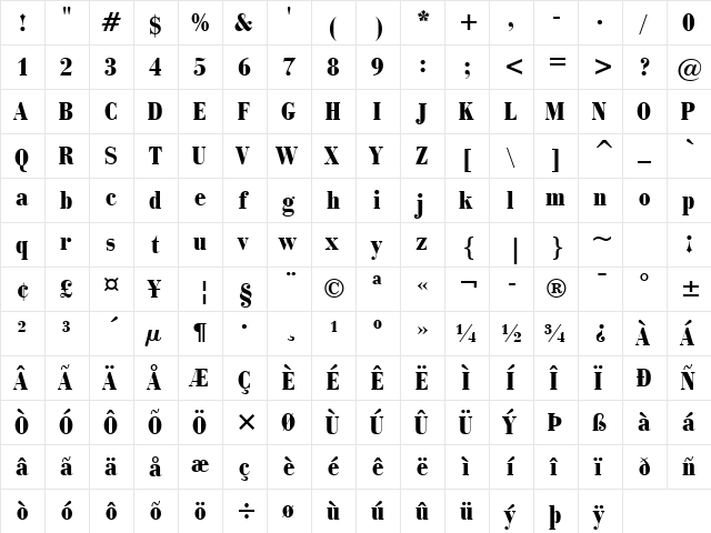 BauerBodni BlkCn BT Black  glyph index