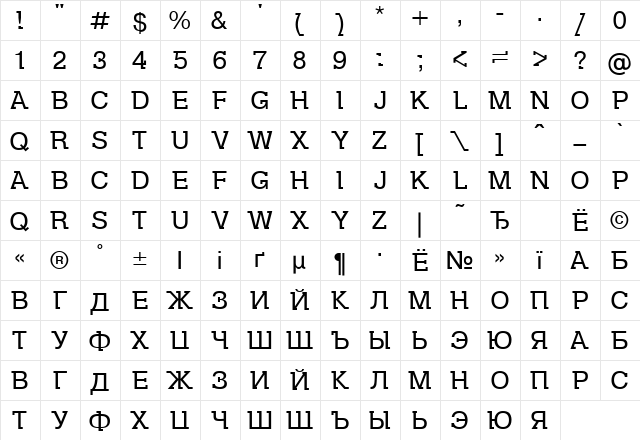 DS Kolovrat Regular  glyph index