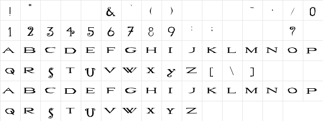 Machine Gun Regular  glyph index
