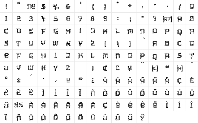 Tipi Archaic Inline Regular  glyph index