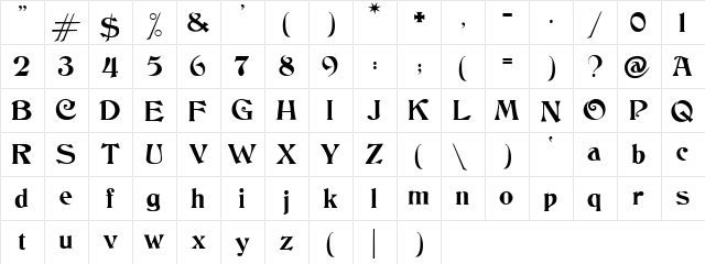 Beaumarchais Regular  glyph index