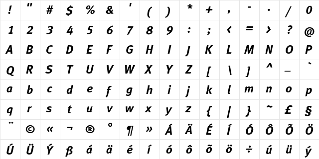 MetaBoldCELF Italic  glyph index