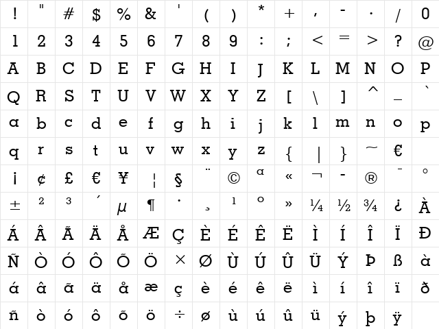 GeoSlab703 Md BT Medium  glyph index