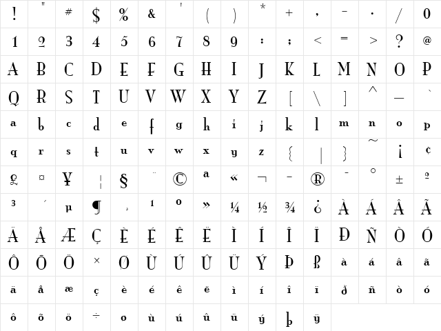 Mona Lisa Solid Regular  glyph index