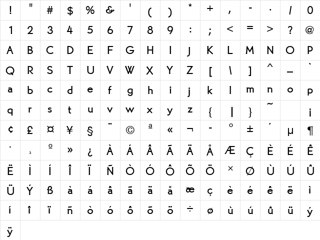 MartinGotURWTMed Regular  glyph index