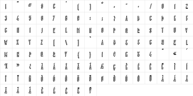 Paleface Regular  glyph index