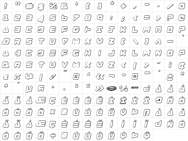 Zealot Outline Italic Outline Italic  glyph index