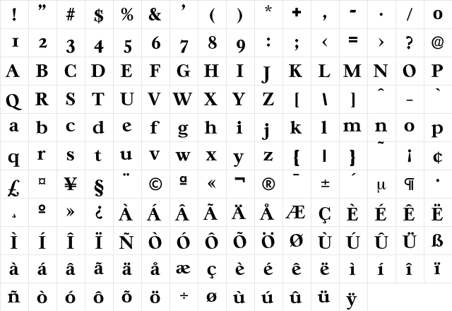 Casablanca-Bold Regular  glyph index