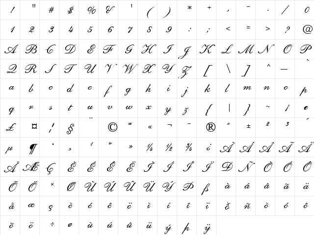 Arezzo Becker Normal  glyph index
