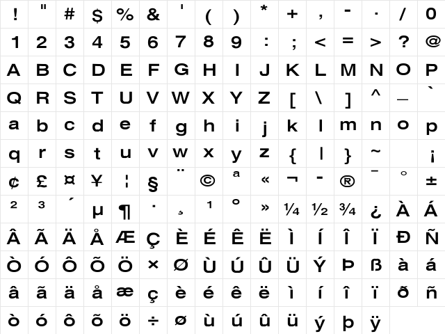 Xerox Sans Serif Wide Bold  glyph index